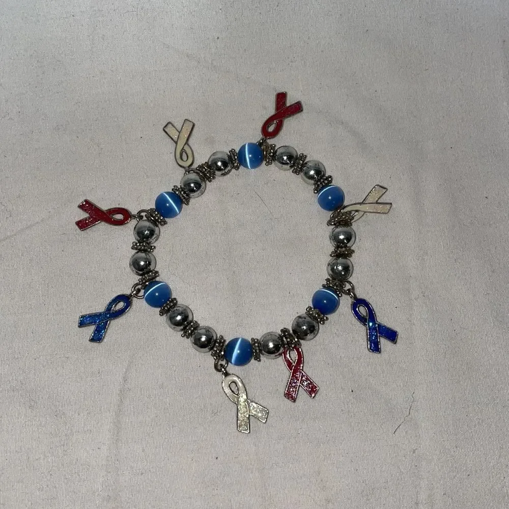 Red Whit and Blue Ribbon Beaded Bracelet